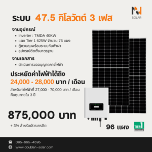โซล่ารูฟท็อป 47.5 kW 3 เฟส TMDA